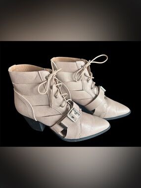 Blush Pink Lace-Up Ankle Boots with Buckle Accent.Size 8
